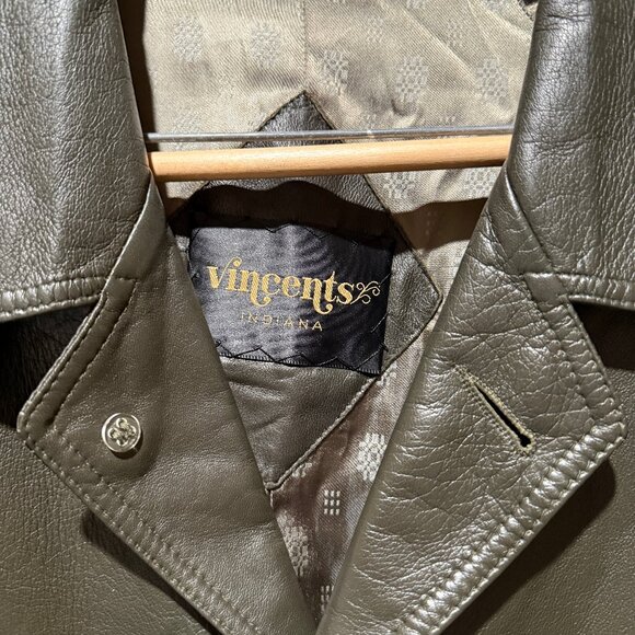 Men's Leather Trench Coat - Olive Green - Picture 2 of 14